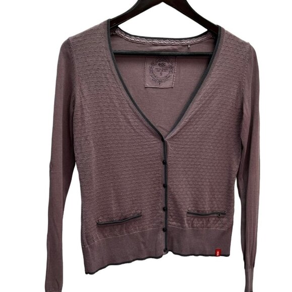 Edc 100% Cotton Mauve V-Neck Button Down Sweater Cardigan Size S - Picture 1 of 10